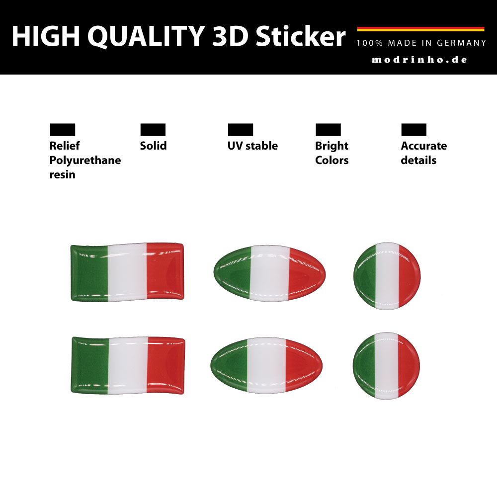 Aufkleber 3D Länder-Flaggen - Italien Stiefel mit Chromrand 2 Stck