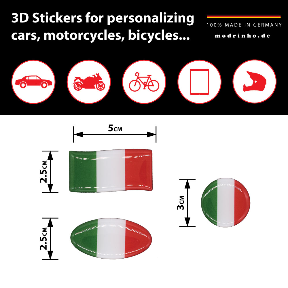 Italien 6er-Set 3D Aufkleber Länderflaggen